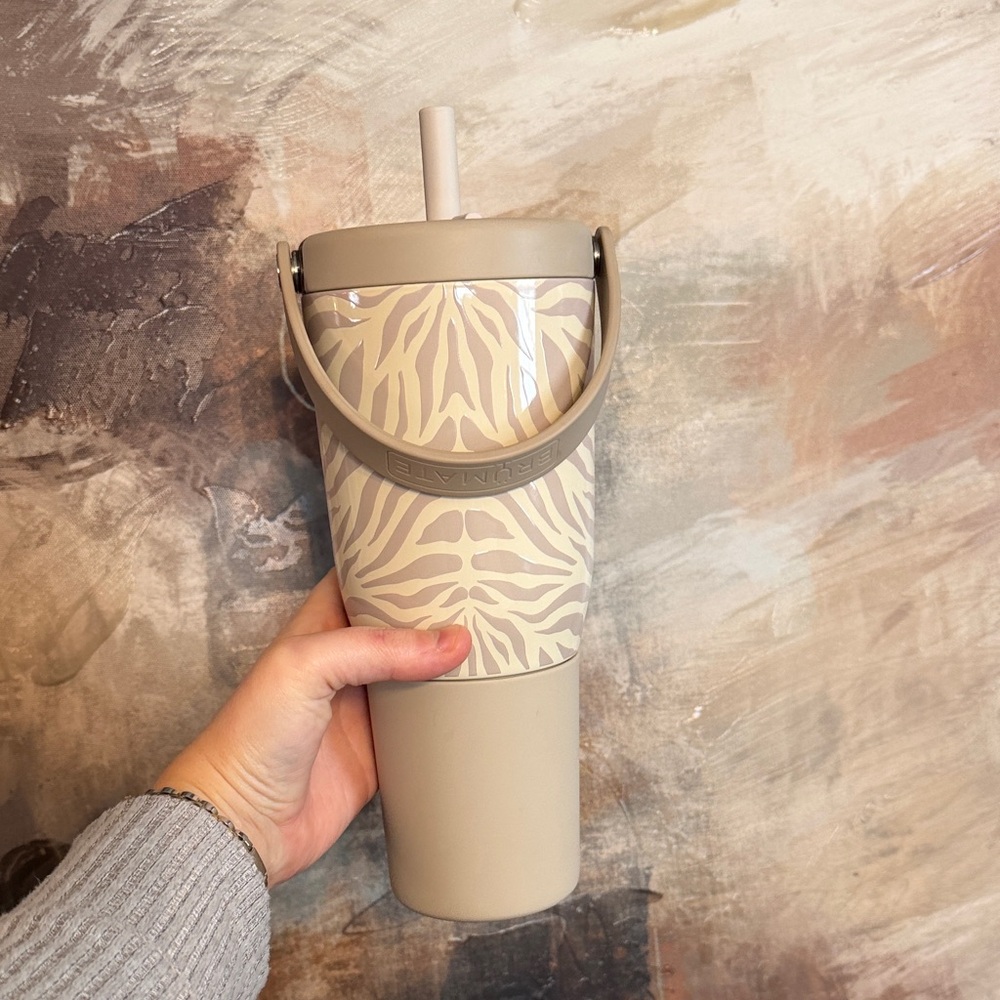 Beige Zebra Print Tumbler with Handle - Resa 35oz